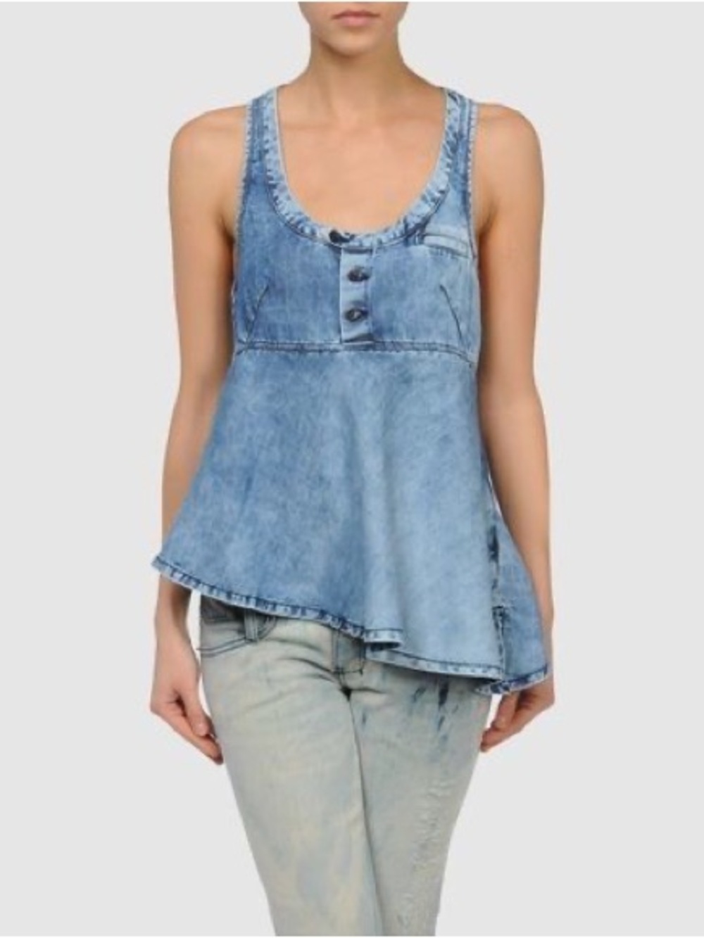 Diesel Asymmetrical Acid Wash Denim Henley Camisole Top S
